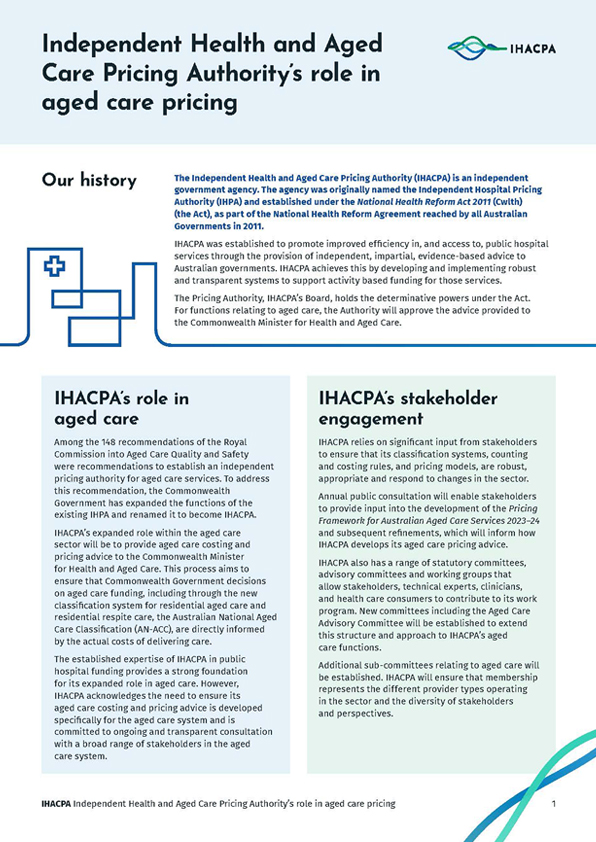 IHACPA's Role In Aged Care Pricing Fact Sheet | Resources | IHACPA